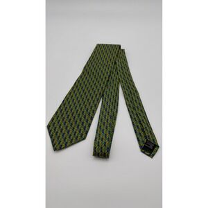 Vintage Gucci Silk Tie Green Yellow Blue Interlocking Chain Link Made in Italy